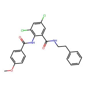 3,5-dichloro-2-[(4-methoxybenzoyl)amino]-N-(2-phenylethyl)benzamide structure
