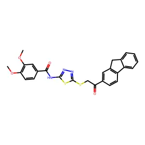 N-(5-{[2-(9H-fluoren-2-yl)-2-oxoethyl]sulfanyl}-1,3,4-thiadiazol-2-yl)-3,4-dimethoxybenzamide structure
