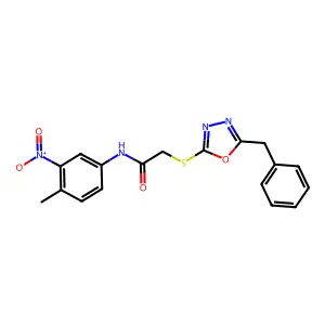 2-[(5-benzyl-1,3,4-oxadiazol-2-yl)sulfanyl]-N-(4-methyl-3-nitrophenyl)acetamide structure