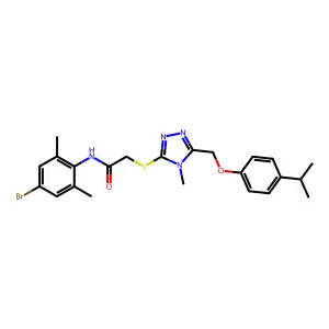 N-(4-bromo-2,6-dimethylphenyl)-2-[(4-methyl-5-{[4-(propan-2-yl)phenoxy]methyl}-4H-1,2,4-triazol-3-yl)sulfanyl]acetamide structure