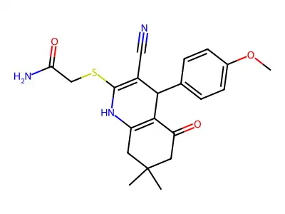 2-[[3-cyano-4-(4-methoxyphenyl)-7,7-dimethyl-5-oxo-1,4,6,8-tetrahydroquinolin-2-yl]sulfanyl]acetamide structure