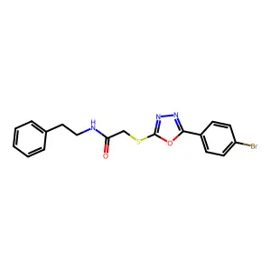 2-{[5-(4-bromophenyl)-1,3,4-oxadiazol-2-yl]sulfanyl}-N-(2-phenylethyl)acetamide structure