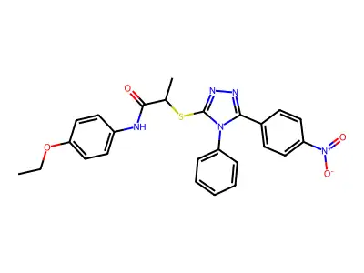 N-(4-ethoxyphenyl)-2-[[5-(4-nitrophenyl)-4-phenyl-1,2,4-triazol-3-yl]sulfanyl]propanamide structure
