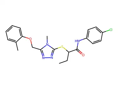 N-(4-chlorophenyl)-2-[[4-methyl-5-[(2-methylphenoxy)methyl]-1,2,4-triazol-3-yl]sulfanyl]butanamide structure