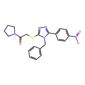 2-[[4-benzyl-5-(4-nitrophenyl)-1,2,4-triazol-3-yl]sulfanyl]-1-pyrrolidin-1-ylethanone structure