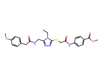 methyl 4-[({[4-ethyl-5-({[(4-methoxyphenyl)acetyl]amino}methyl)-4H-1,2,4-triazol-3-yl]sulfanyl}acetyl)amino]benzoate structure
