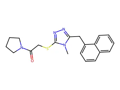 2-[[4-methyl-5-(naphthalen-1-ylmethyl)-1,2,4-triazol-3-yl]sulfanyl]-1-pyrrolidin-1-ylethanone structure