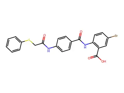 5-Bromo-2-{[(4-{[(phenylsulfanyl)acetyl]amino}phenyl)carbonyl]amino}benzoic acid structure