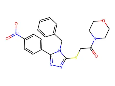 2-[[4-benzyl-5-(4-nitrophenyl)-1,2,4-triazol-3-yl]sulfanyl]-1-morpholin-4-ylethanone structure
