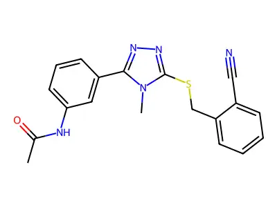 N-(3-{5-[(2-cyanobenzyl)sulfanyl]-4-methyl-4H-1,2,4-triazol-3-yl}phenyl)acetamide structure