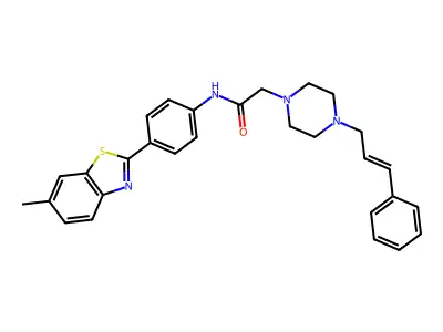 N-[4-(6-methyl-1,3-benzothiazol-2-yl)phenyl]-2-{4-[(2E)-3-phenylprop-2-en-1-yl]piperazin-1-yl}acetamide structure