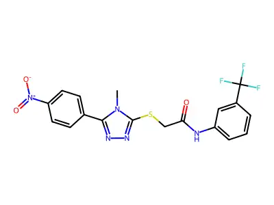 2-[[4-methyl-5-(4-nitrophenyl)-1,2,4-triazol-3-yl]sulfanyl]-N-[3-(trifluoromethyl)phenyl]acetamide structure