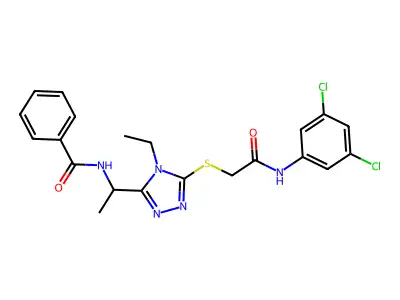 N-[1-[5-[2-(3,5-dichloroanilino)-2-oxoethyl]sulfanyl-4-ethyl-1,2,4-triazol-3-yl]ethyl]benzamide structure