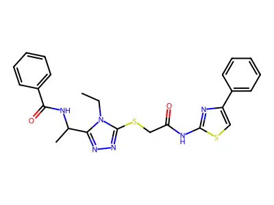 N-{1-[4-ethyl-5-({2-oxo-2-[(4-phenyl-1,3-thiazol-2-yl)amino]ethyl}sulfanyl)-4H-1,2,4-triazol-3-yl]ethyl}benzamide structure