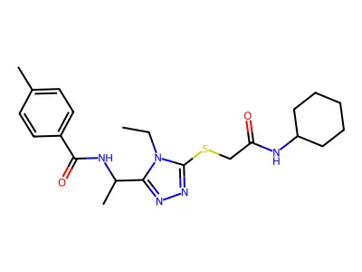 N-[1-(5-{[2-(cyclohexylamino)-2-oxoethyl]sulfanyl}-4-ethyl-4H-1,2,4-triazol-3-yl)ethyl]-4-methylbenzamide structure