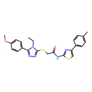 2-[[4-ethyl-5-(4-methoxyphenyl)-1,2,4-triazol-3-yl]sulfanyl]-N-[4-(4-methylphenyl)-1,3-thiazol-2-yl]acetamide structure
