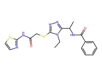 N-[1-(4-ethyl-5-{[2-oxo-2-(1,3-thiazol-2-ylamino)ethyl]sulfanyl}-4H-1,2,4-triazol-3-yl)ethyl]benzamide structure