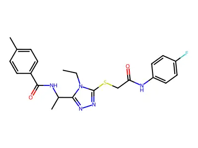 N-{1-[4-ethyl-5-({2-[(4-fluorophenyl)amino]-2-oxoethyl}sulfanyl)-4H-1,2,4-triazol-3-yl]ethyl}-4-methylbenzamide structure