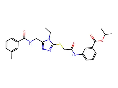 propan-2-yl 3-[({[4-ethyl-5-({[(3-methylphenyl)carbonyl]amino}methyl)-4H-1,2,4-triazol-3-yl]sulfanyl}acetyl)amino]benzoate structure