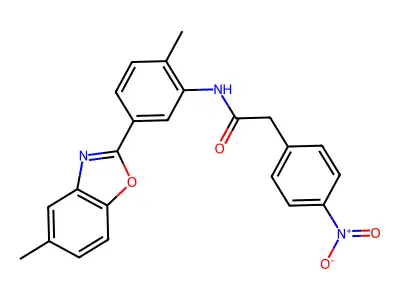 N-[2-methyl-5-(5-methyl-1,3-benzoxazol-2-yl)phenyl]-2-(4-nitrophenyl)acetamide structure