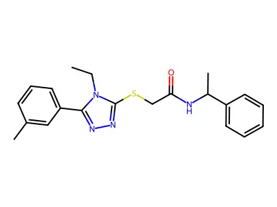 2-[[4-ethyl-5-(3-methylphenyl)-1,2,4-triazol-3-yl]sulfanyl]-N-(1-phenylethyl)acetamide structure