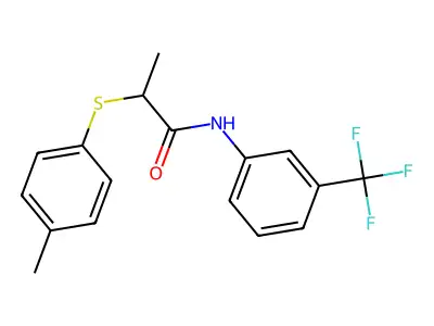 2-(4-methylphenyl)sulfanyl-N-[3-(trifluoromethyl)phenyl]propanamide structure