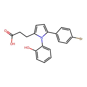 3-[5-(4-bromophenyl)-1-(2-hydroxyphenyl)-1H-pyrrol-2-yl]propanoic acid structure