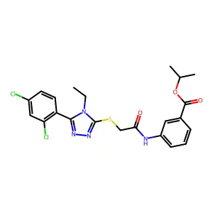 propan-2-yl 3-[({[5-(2,4-dichlorophenyl)-4-ethyl-4H-1,2,4-triazol-3-yl]sulfanyl}acetyl)amino]benzoate structure