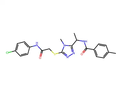 N-{1-[5-({2-[(4-chlorophenyl)amino]-2-oxoethyl}sulfanyl)-4-methyl-4H-1,2,4-triazol-3-yl]ethyl}-4-methylbenzamide structure