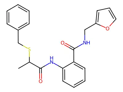 2-(2-benzylsulfanylpropanoylamino)-N-(furan-2-ylmethyl)benzamide structure