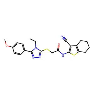 N-(3-cyano-4,5,6,7-tetrahydro-1-benzothiophen-2-yl)-2-[[4-ethyl-5-(4-methoxyphenyl)-1,2,4-triazol-3-yl]sulfanyl]acetamide structure