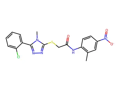 2-[[5-(2-chlorophenyl)-4-methyl-1,2,4-triazol-3-yl]sulfanyl]-N-(2-methyl-4-nitrophenyl)acetamide structure