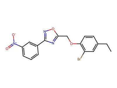 5-[(2-Bromo-4-ethylphenoxy)methyl]-3-(3-nitrophenyl)-1,2,4-oxadiazole structure