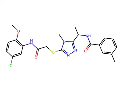 N-{1-[5-({2-[(5-chloro-2-methoxyphenyl)amino]-2-oxoethyl}sulfanyl)-4-methyl-4H-1,2,4-triazol-3-yl]ethyl}-3-methylbenzamide structure