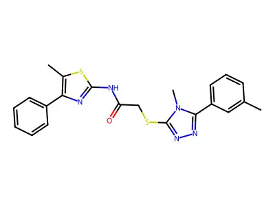 2-[[4-methyl-5-(3-methylphenyl)-1,2,4-triazol-3-yl]sulfanyl]-N-(5-methyl-4-phenyl-1,3-thiazol-2-yl)acetamide structure