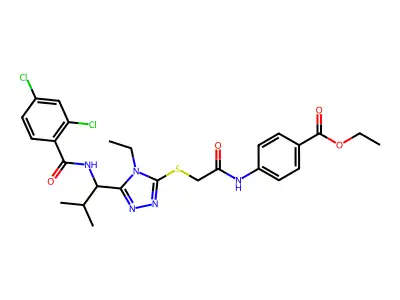 ethyl 4-[({[5-(1-{[(2,4-dichlorophenyl)carbonyl]amino}-2-methylpropyl)-4-ethyl-4H-1,2,4-triazol-3-yl]sulfanyl}acetyl)amino]benzoate structure