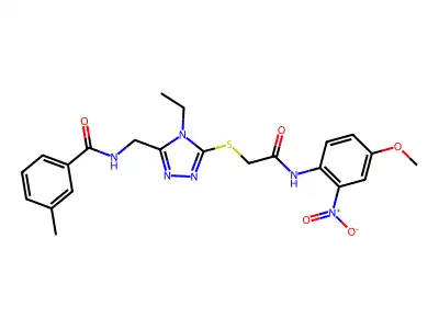 N-{[4-ethyl-5-({2-[(4-methoxy-2-nitrophenyl)amino]-2-oxoethyl}sulfanyl)-4H-1,2,4-triazol-3-yl]methyl}-3-methylbenzamide structure