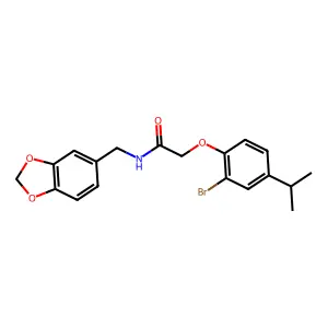 N-(1,3-benzodioxol-5-ylmethyl)-2-(2-bromo-4-propan-2-ylphenoxy)acetamide structure