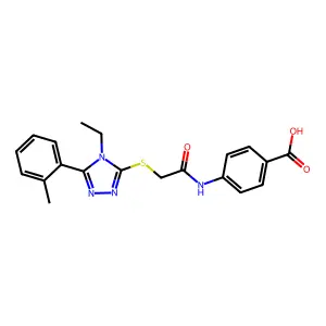 4-[({[4-ethyl-5-(2-methylphenyl)-4H-1,2,4-triazol-3-yl]sulfanyl}acetyl)amino]benzoic acid structure