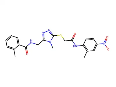 2-methyl-N-[[4-methyl-5-[2-(2-methyl-4-nitroanilino)-2-oxoethyl]sulfanyl-1,2,4-triazol-3-yl]methyl]benzamide structure