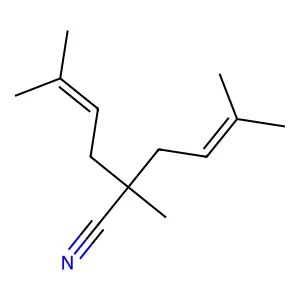 2,5-Dimethyl-2-(3-methylbut-2-enyl)hex-4-enenitrile structure