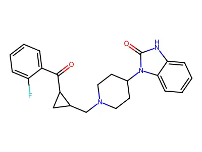 1-(1-((2-(2-Fluorobenzoyl)cyclopropyl)methyl)-4-piperidino)-2-benzimidazolinone structure