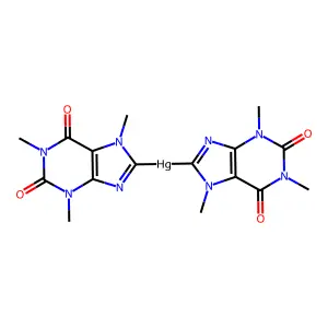 Bis(2,3,6,7-tetrahydro-1,3,7-trimethyl-2,6-dioxo-1H-purin-8-yl)mercury structure