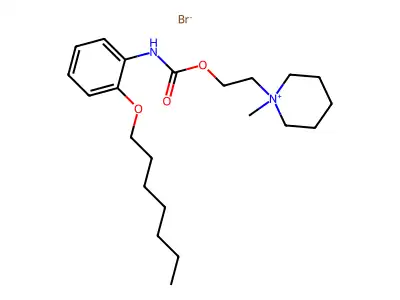 Piperidinium, 1-(2-hydroxyethyl)-1-methyl-, bromide, o-(heptyloxy)carbanilate structure