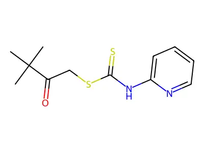 Carbamodithioic acid, 2-pyridinyl-, 3,3-dimethyl-2-oxobutyl ester structure