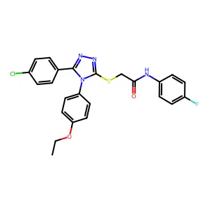 2-[[5-(4-chlorophenyl)-4-(4-ethoxyphenyl)-1,2,4-triazol-3-yl]sulfanyl]-N-(4-fluorophenyl)acetamide structure