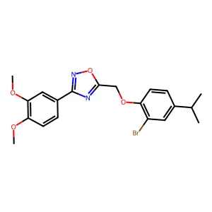 5-{[2-bromo-4-(propan-2-yl)phenoxy]methyl}-3-(3,4-dimethoxyphenyl)-1,2,4-oxadiazole structure