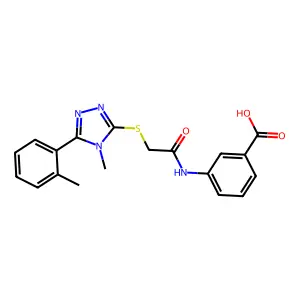 3-[({[4-methyl-5-(2-methylphenyl)-4H-1,2,4-triazol-3-yl]sulfanyl}acetyl)amino]benzoic acid structure