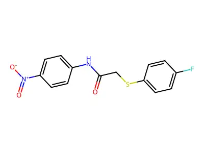 2-((4-fluorophenyl)thio)-N-(4-nitrophenyl)acetamide structure