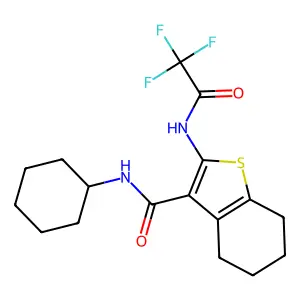 N-cyclohexyl-2-[(trifluoroacetyl)amino]-4,5,6,7-tetrahydro-1-benzothiophene-3-carboxamide structure